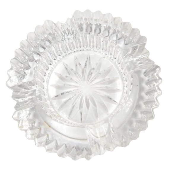 Vintage MCM Lead Crystal Cut Clear Glass Ashtray 5” Heavy - Picture 1 of 7